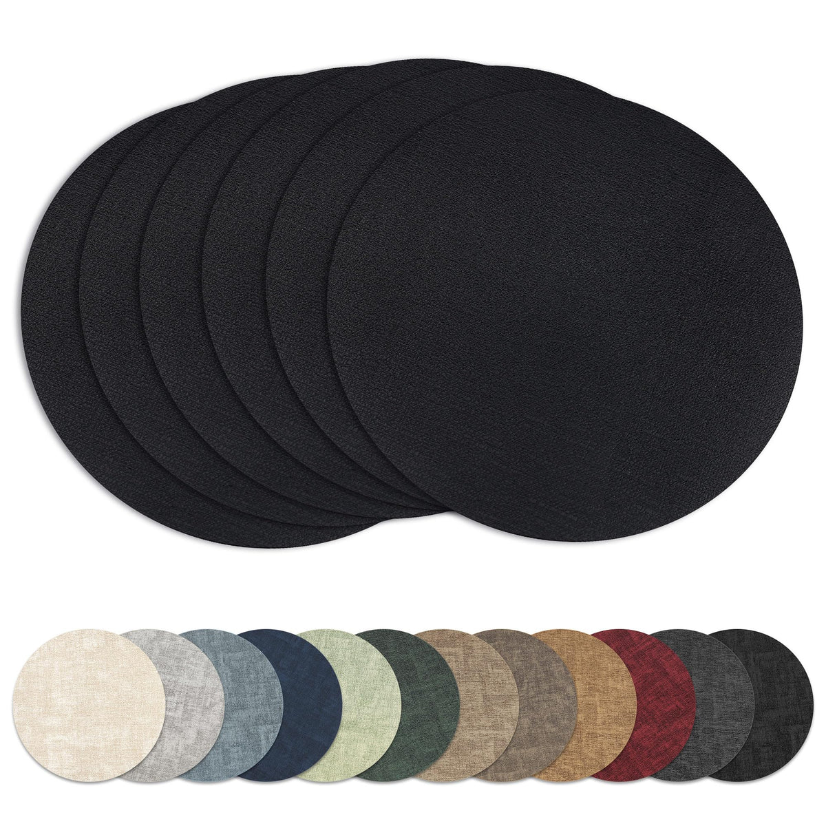 13" Round Placemats Set of 6, Reversible Faux Leather Wipeable Table Mats