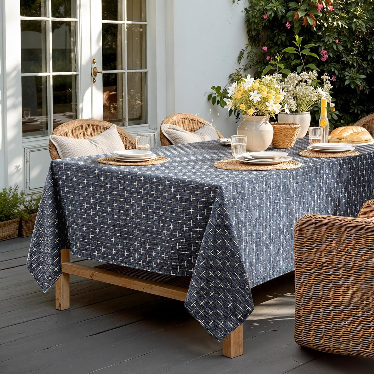MIULEE Navy Blue Rectangle Cross-Star Textured Table Cloth 60x84 Inch