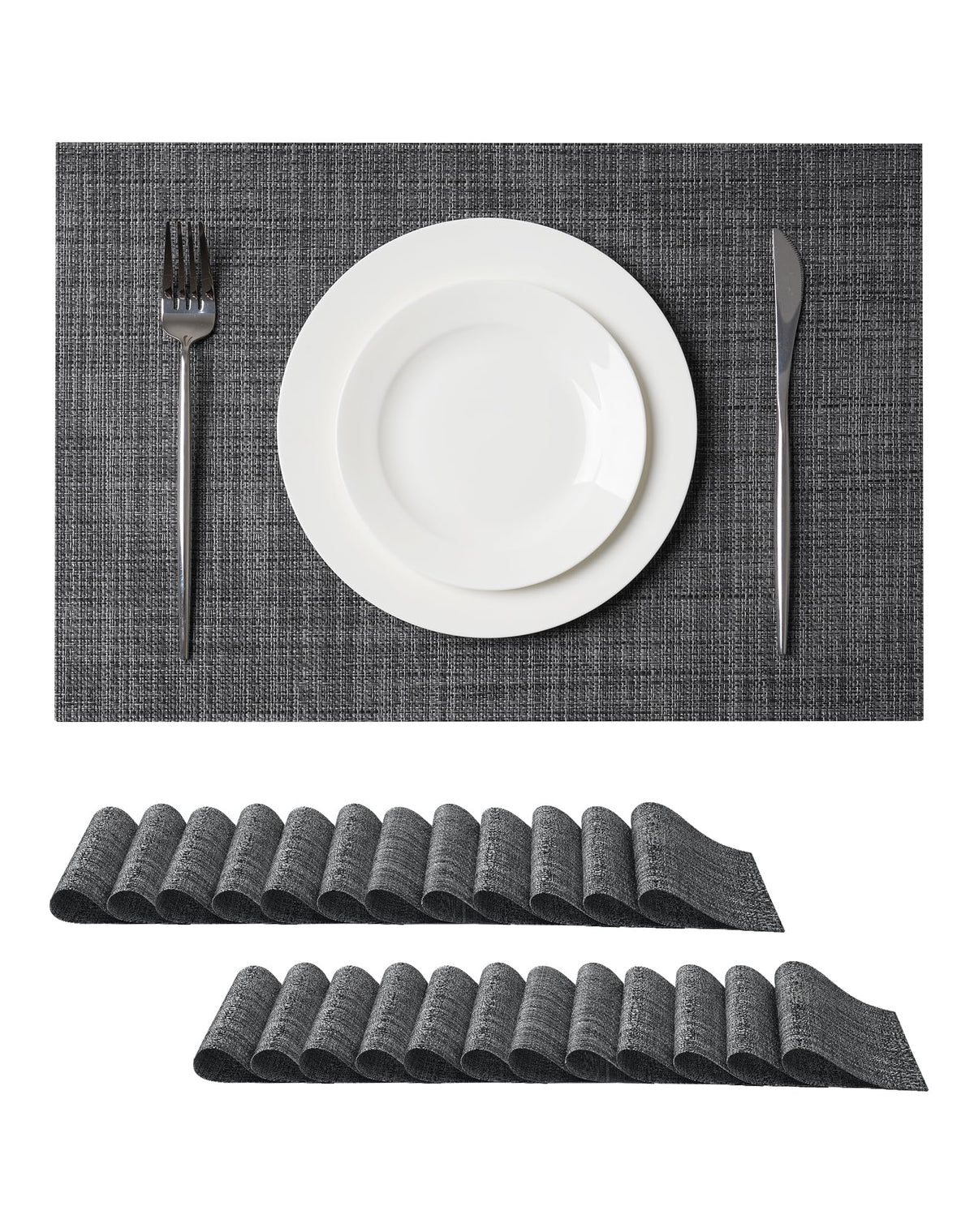 Beige Placemats Set of 6 - Heat-Resistant, Non-Slip Table Mats, Washable Woven Vinyl for Indoor & Outdoor Dining