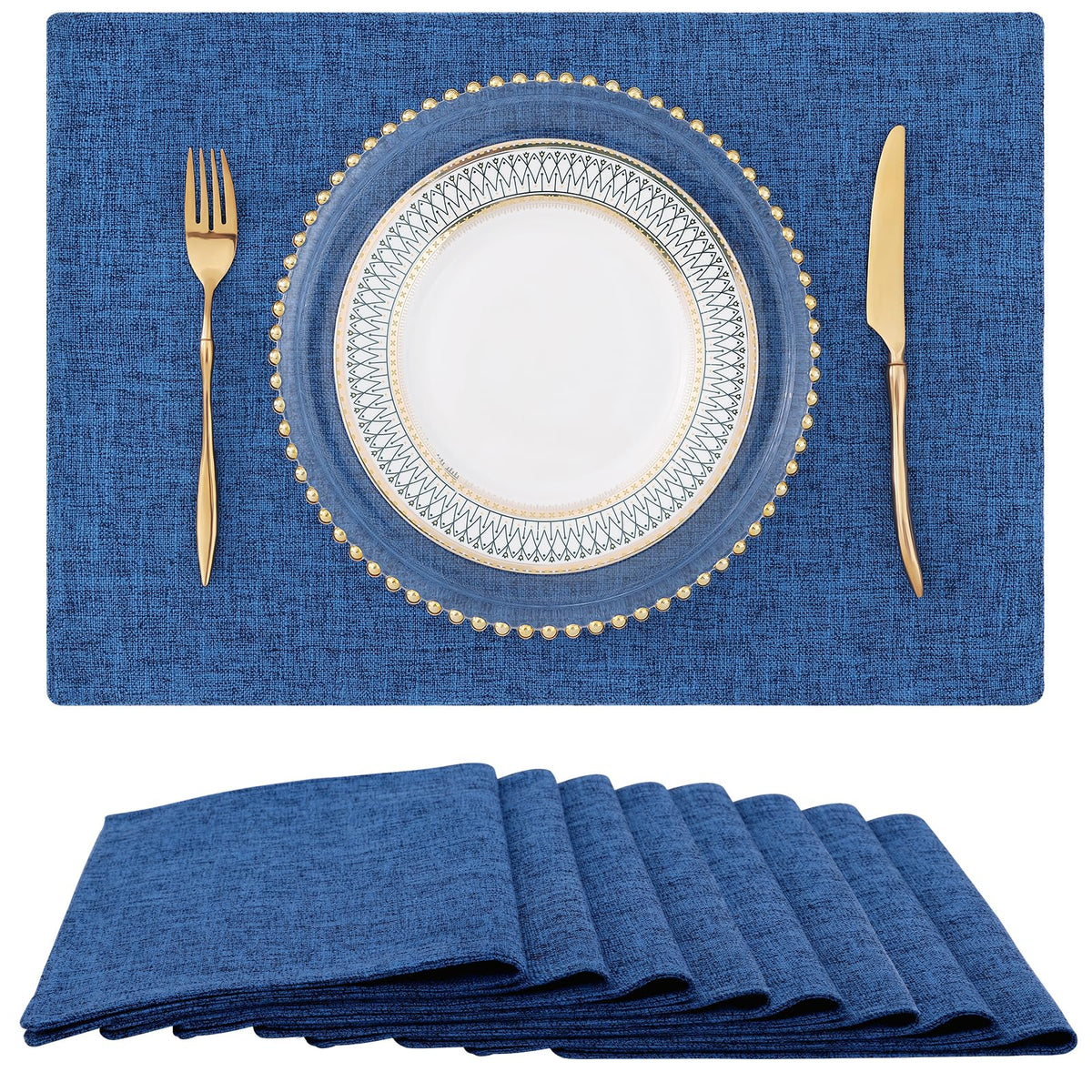 homing Faux Cotton Linen Placemats Set of 8, Cloth Dining Table Mats