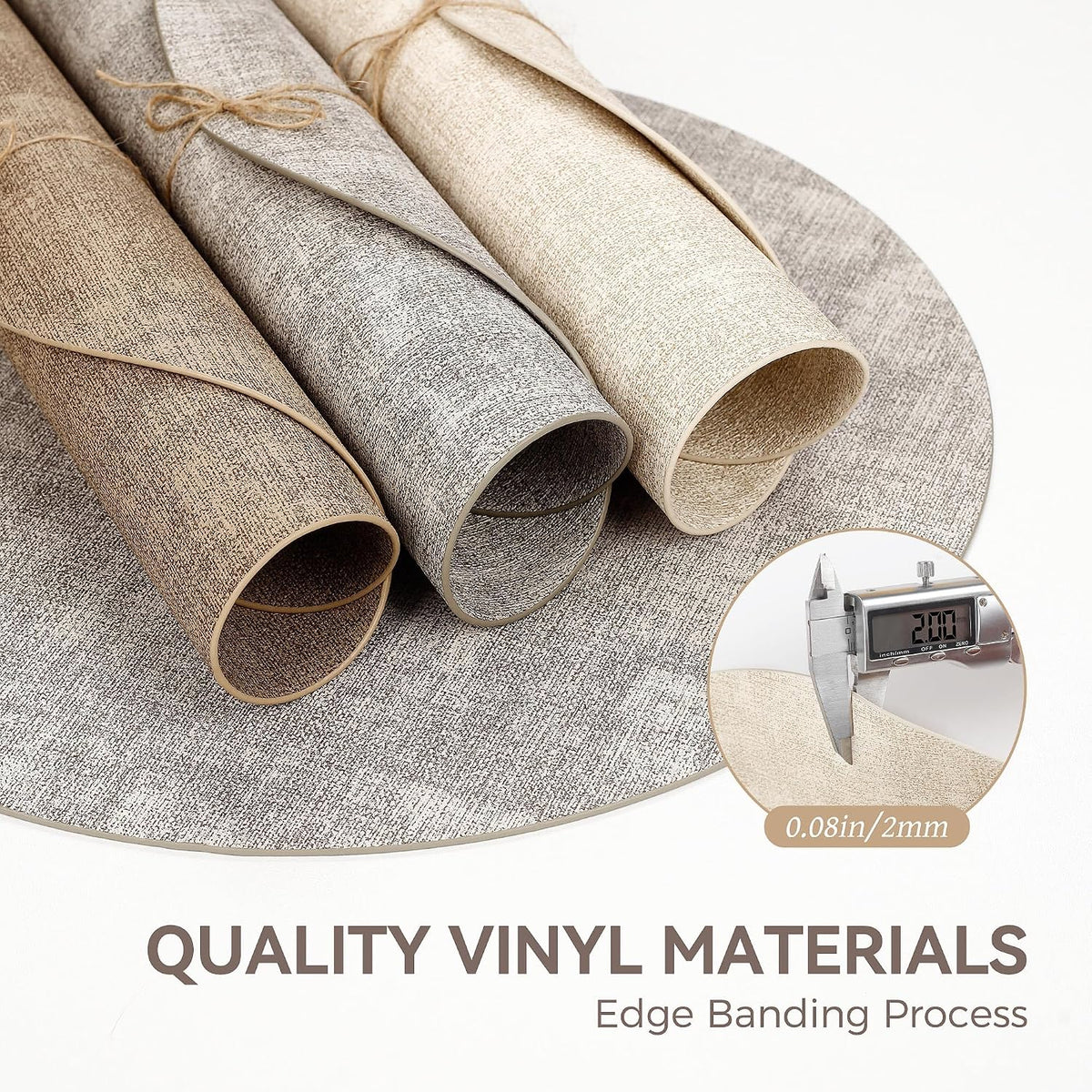 13" Round Placemats Set of 6, Reversible Faux Leather Wipeable Table Mats
