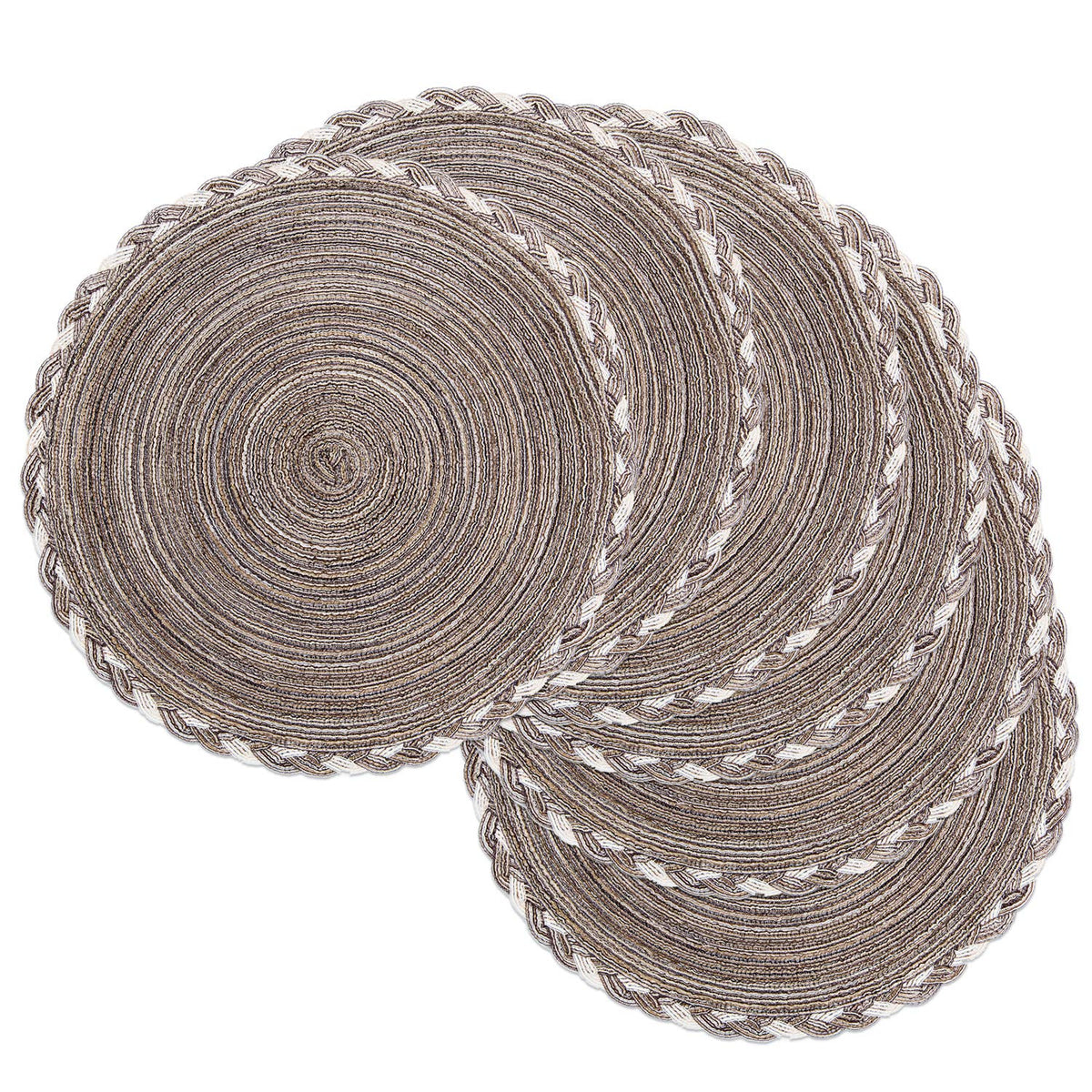 SHACOS Round Braided Placemats Set of 8 Cotton Fabric Round Table Mats Non Slip Washable 15 inch Round Place Mats Home Party Table Decor (Beige, 8)