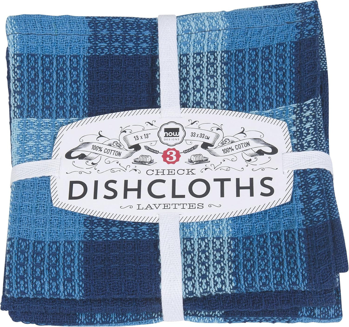 Now Designs Check Dishcloth Set, Cotton, Lemon