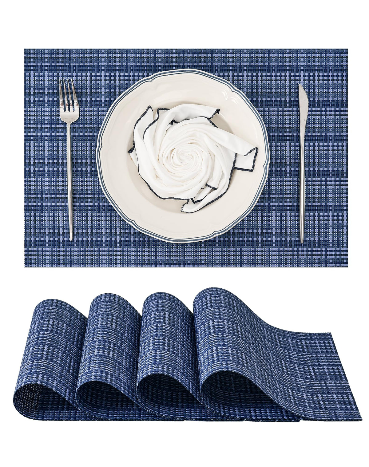 Beige Placemats Set of 8 - Heat-Resistant, Non-Slip Table Mats, Washable Woven Vinyl for Indoor & Outdoor Dining