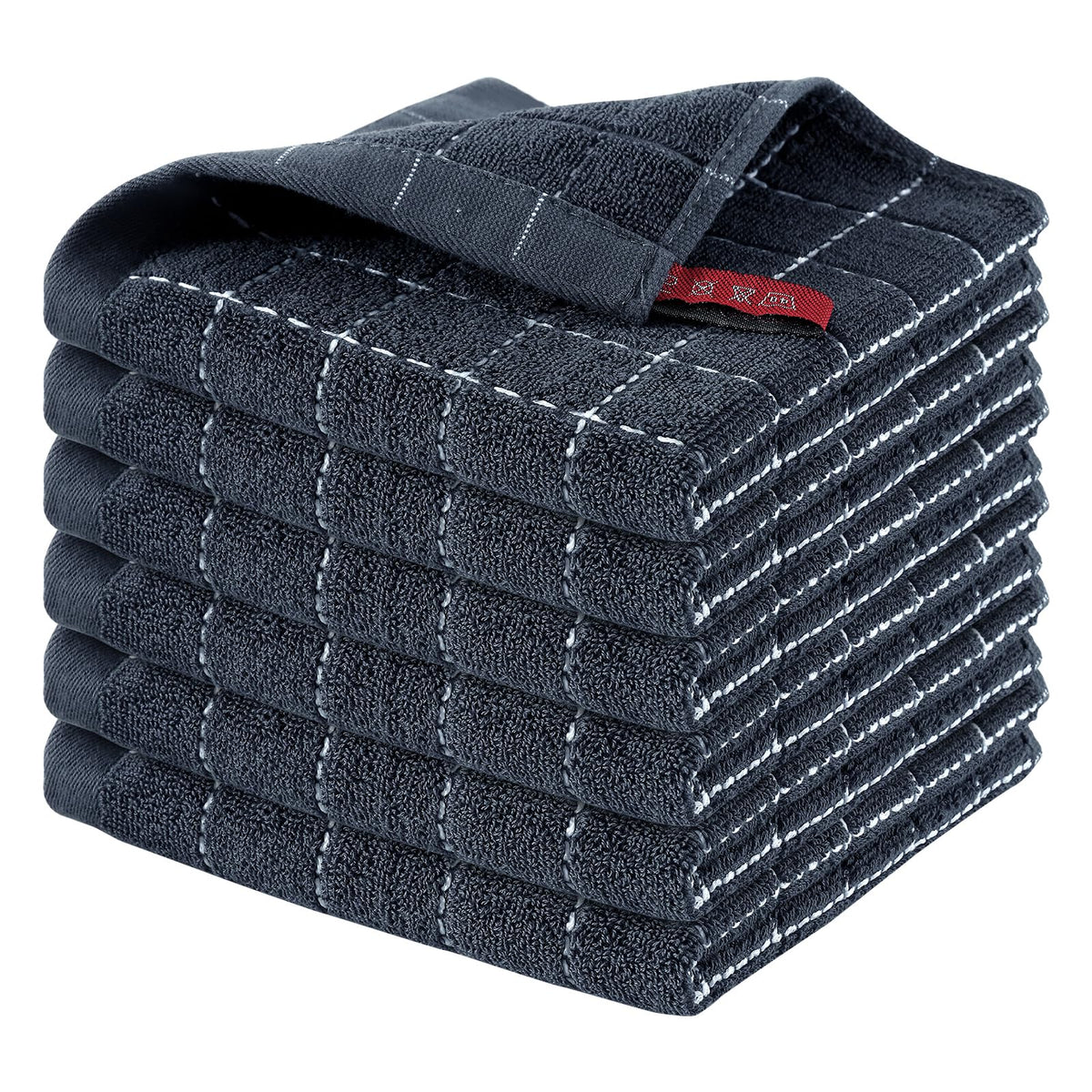 Homaxy 100% Cotton Terry Kitchen Dish Cloths, 6 Pack, Navy Blue