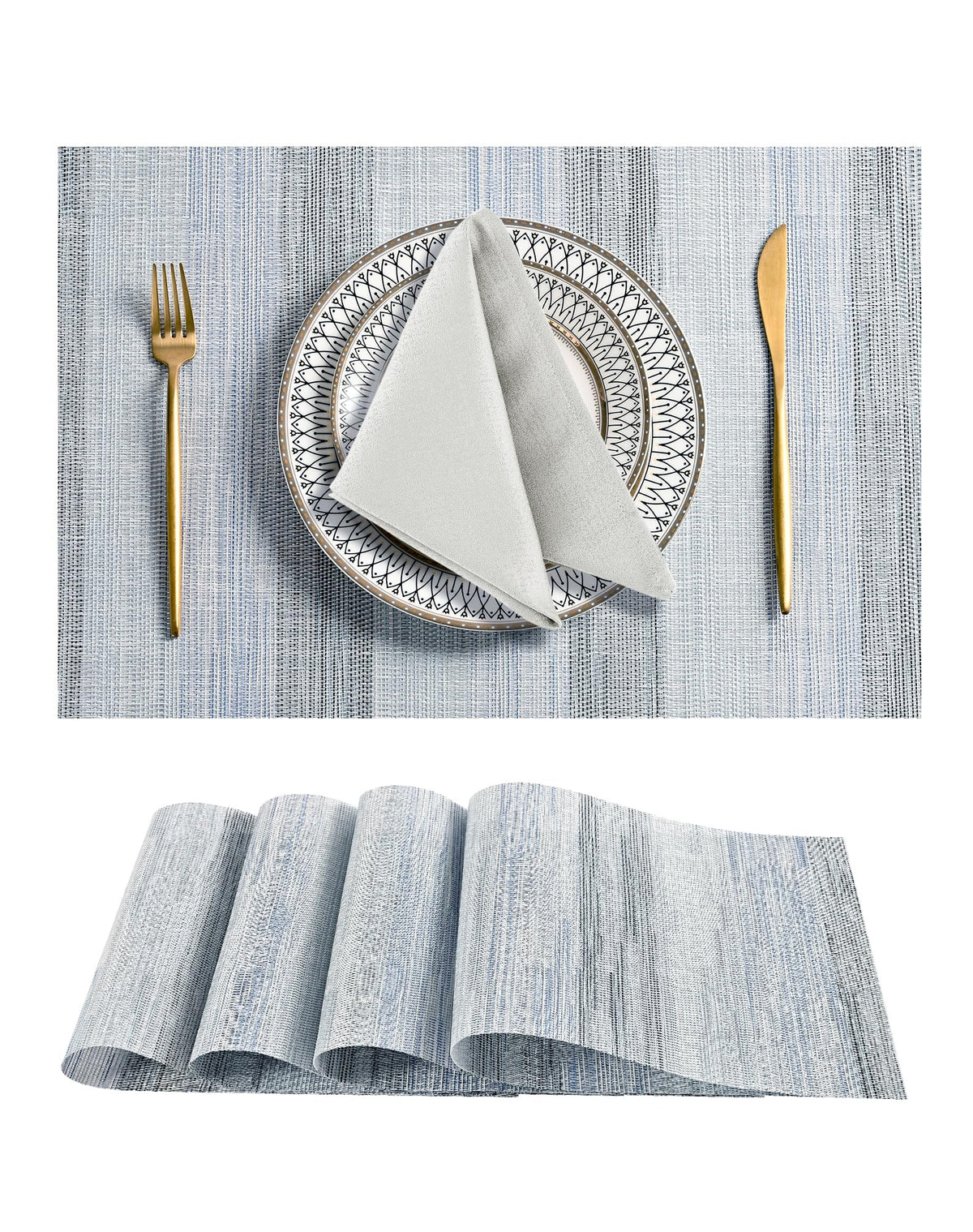 Beige White Placemats Set of 4 - Heat Resistant Non-Slip Place mats for Dining Table, Washable Durable PVC Vinyl Woven Table Mats(Beige White, 4)