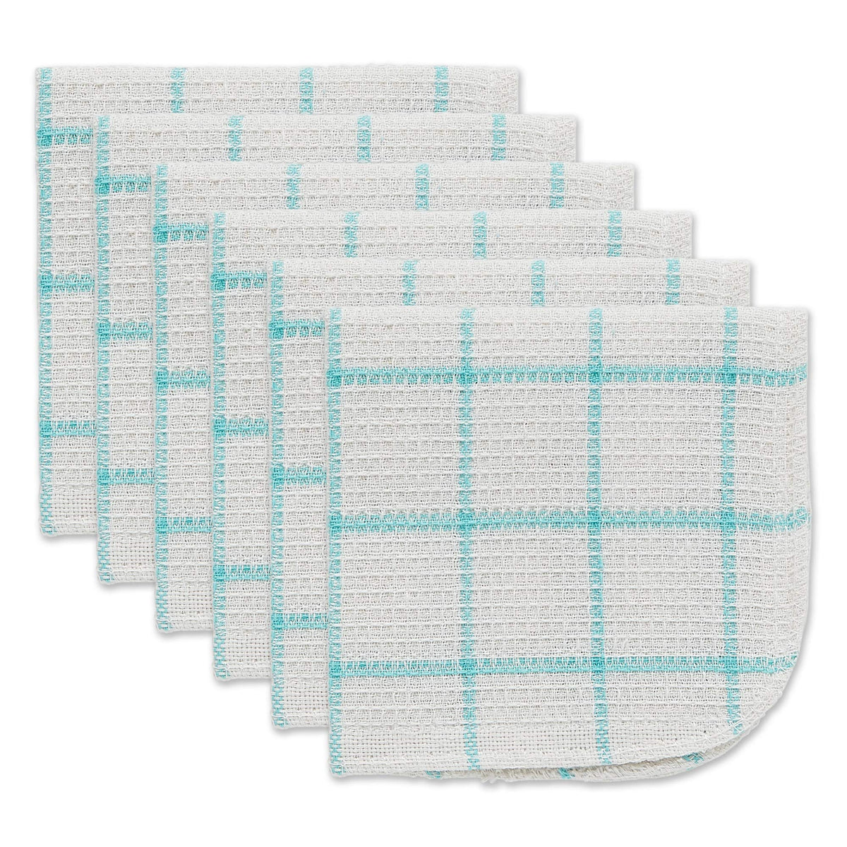 DII Scrubber Dishcloths Collection Windowpane Dishrag Set, 12x12, White/Red Stripe, 6 Piece