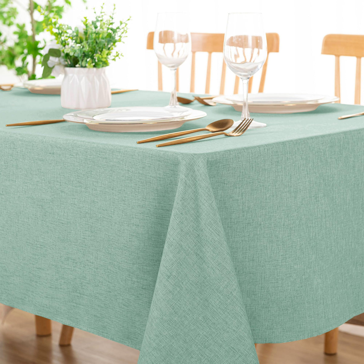 DWCN Rectangle Faux Linen Tablecloth, Table Cover, 54 x 108 Inch, Beige
