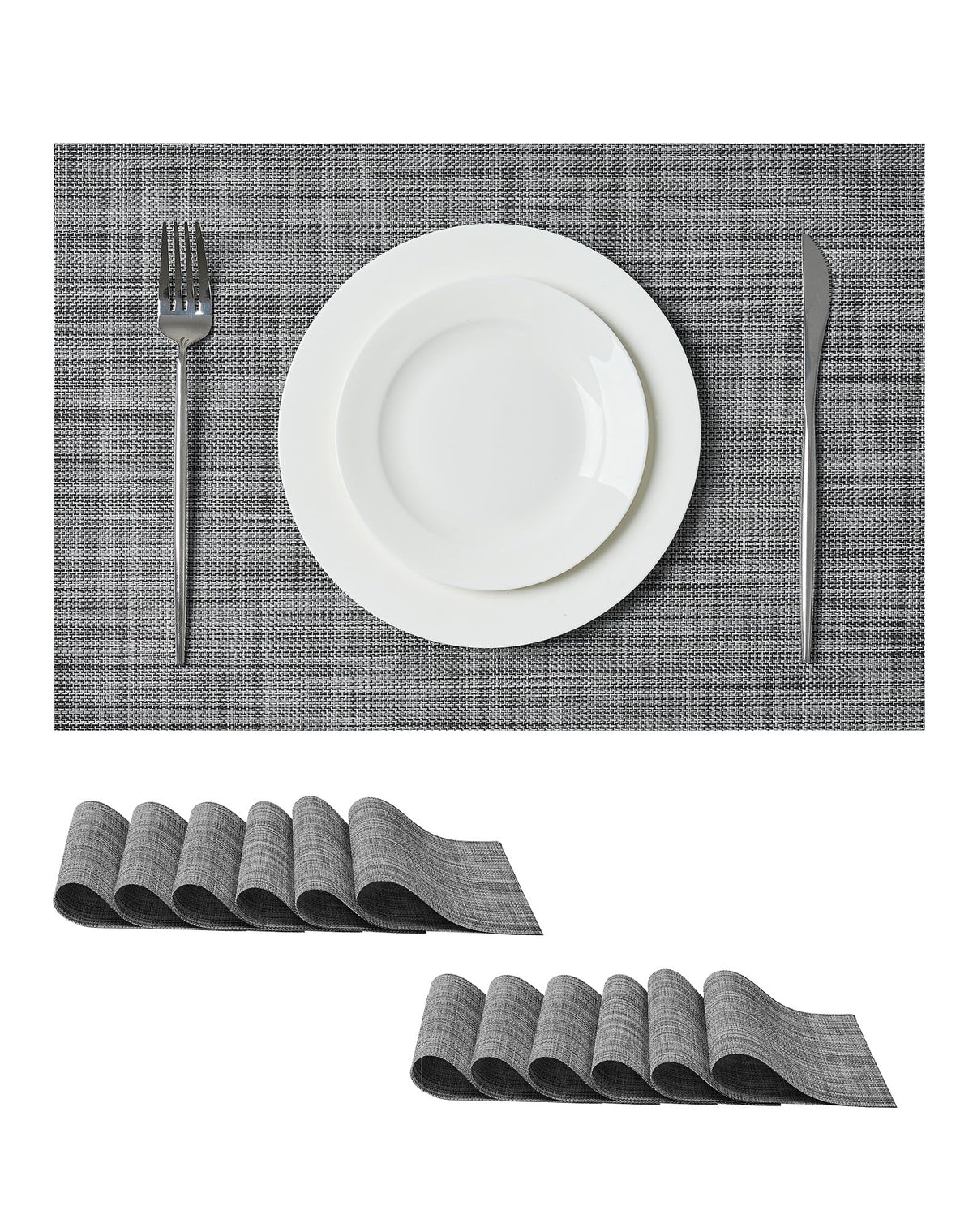 Beige Placemats Set of 6 - Heat-Resistant, Non-Slip Table Mats, Washable Woven Vinyl for Indoor & Outdoor Dining