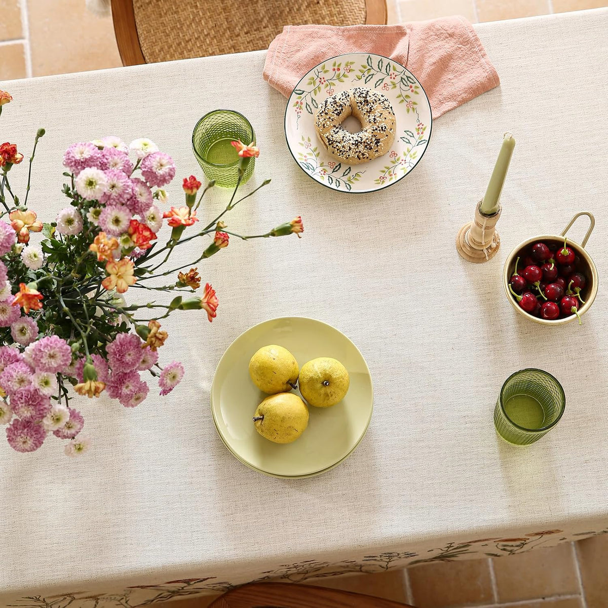 ISAENNE Designer Linen Rectangular Long Tablecloth,118"x67"-Serenity G