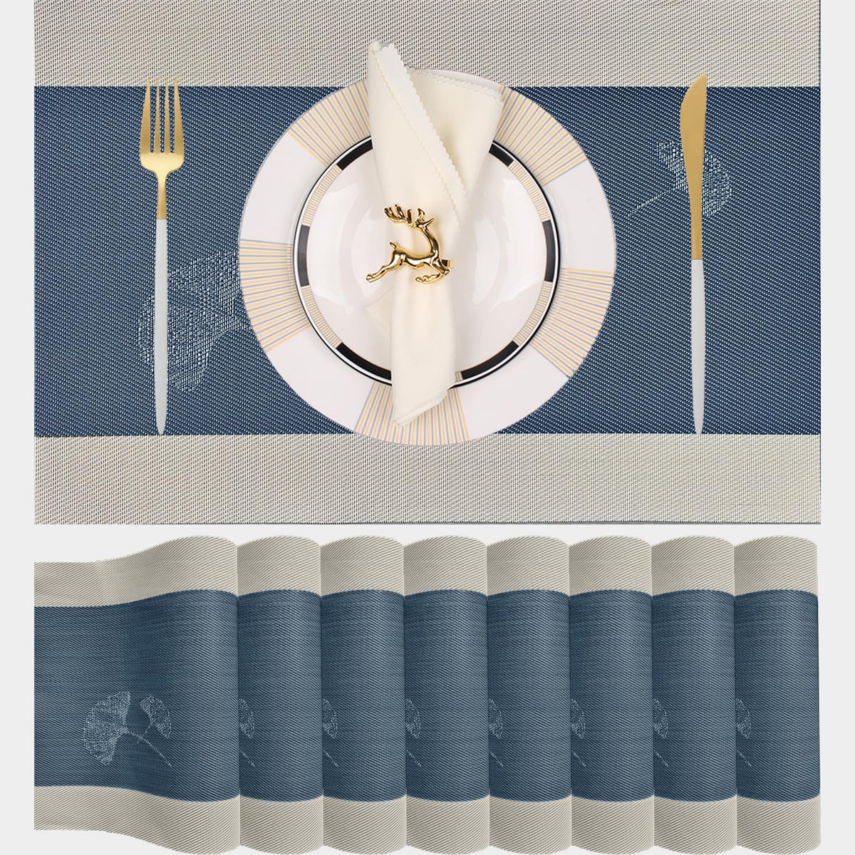 PIGCHCY Placemats,Washable Vinyl Woven Table Mats,Elegant Durable Placemats for Dining Table Set of 4 (18 x 12 inches, Pure Black)
