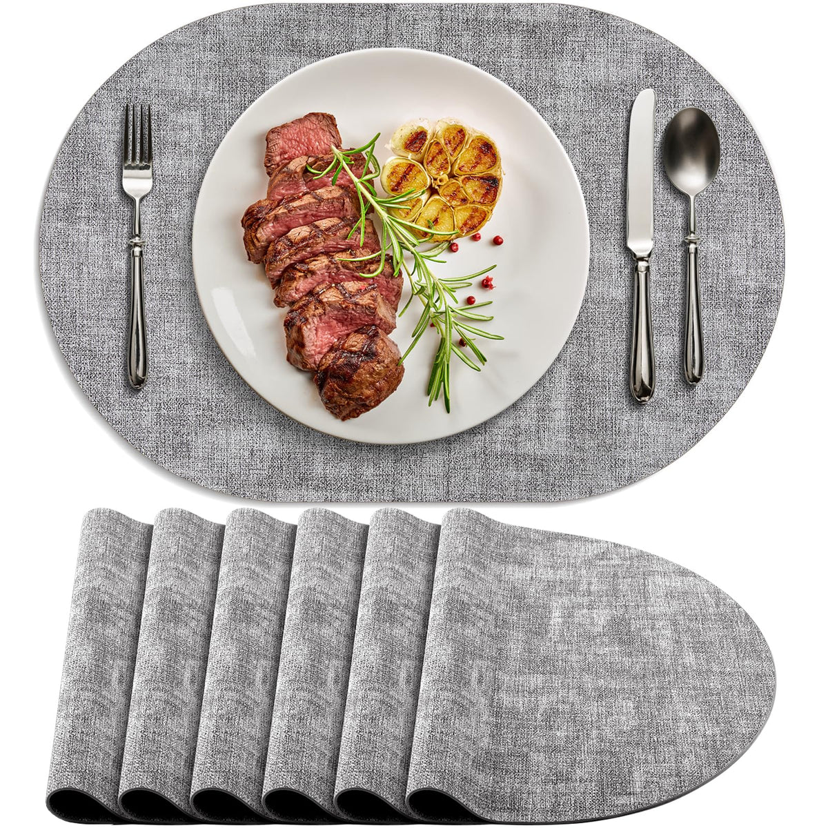 Faux Leather Oval Placemats Set of 4, Beige