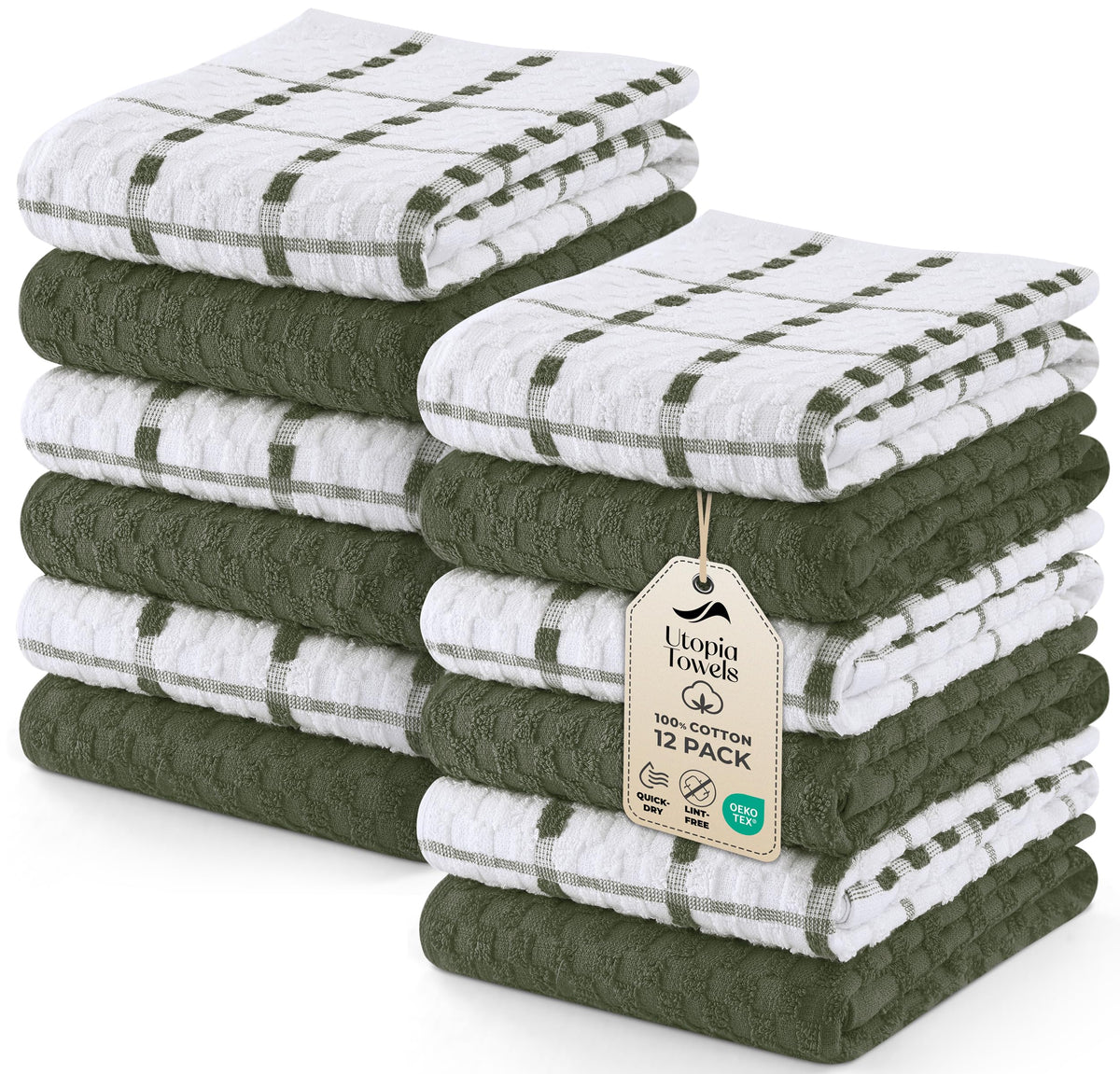 Utopia Kitchen Towels 12 Pack 15x25 Inch 100% Cotton Popcorn Terry
