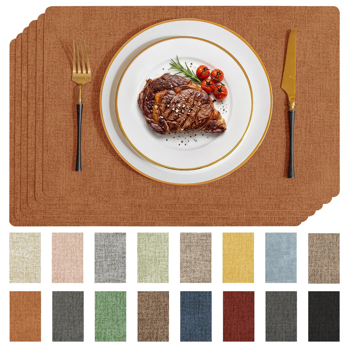 Romanstile Faux Leather Vinyl Placemats Set of 6, Light Grey