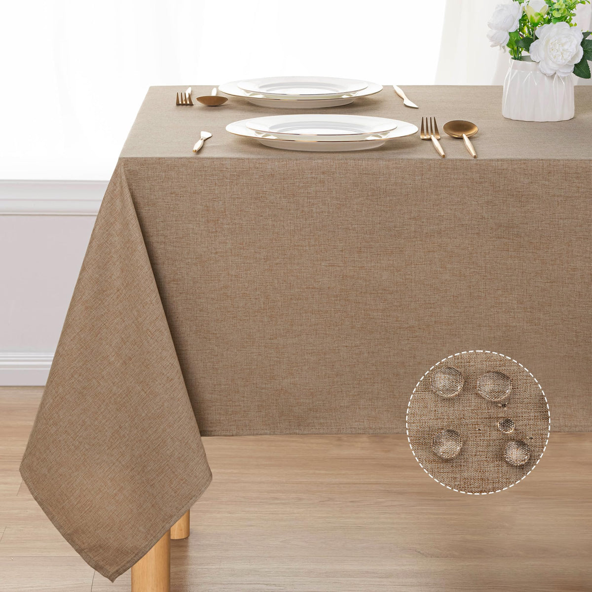DWCN Rectangle Faux Linen Tablecloth, Table Cover, 54 x 108 Inch, Beige