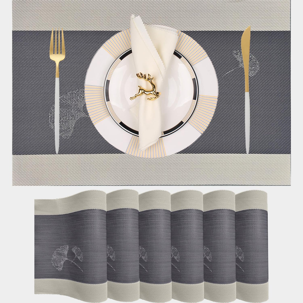 PIGCHCY Placemats,Washable Vinyl Woven Table Mats,Elegant Durable Placemats for Dining Table Set of 4 (18 x 12 inches, Pure Black)