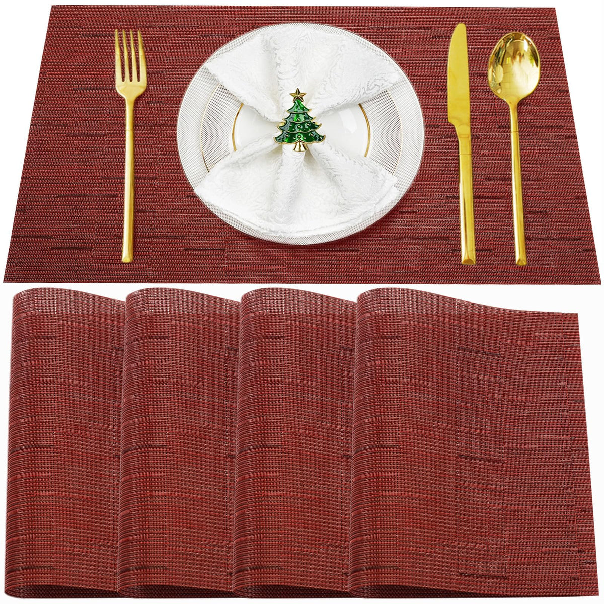 Beige Vinyl Placemats Set of 8,Washable Dining PVC Table Mats
