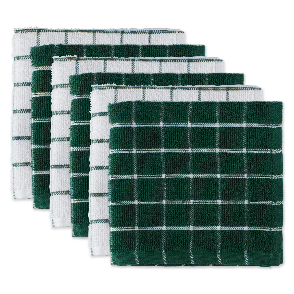 DII Basic Terry Collection Windowpane Dishcloth Set, 12x12, Gray, 6 Piece