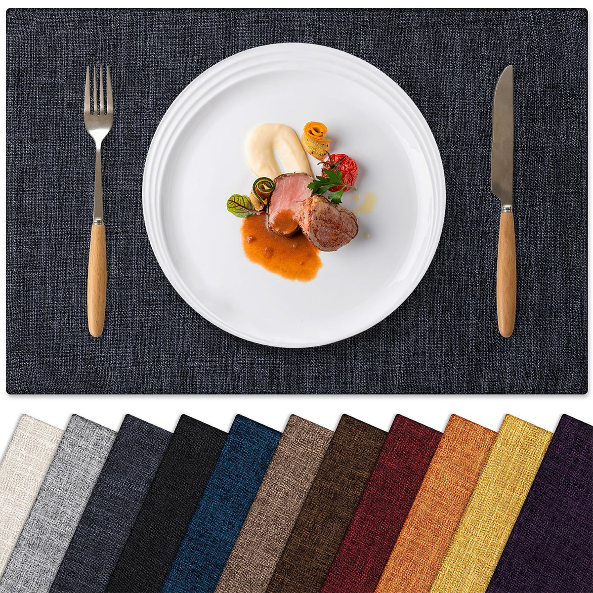 Placemats Set of 6 Machine Washable Cloth Table Mats, 12x18 Inch