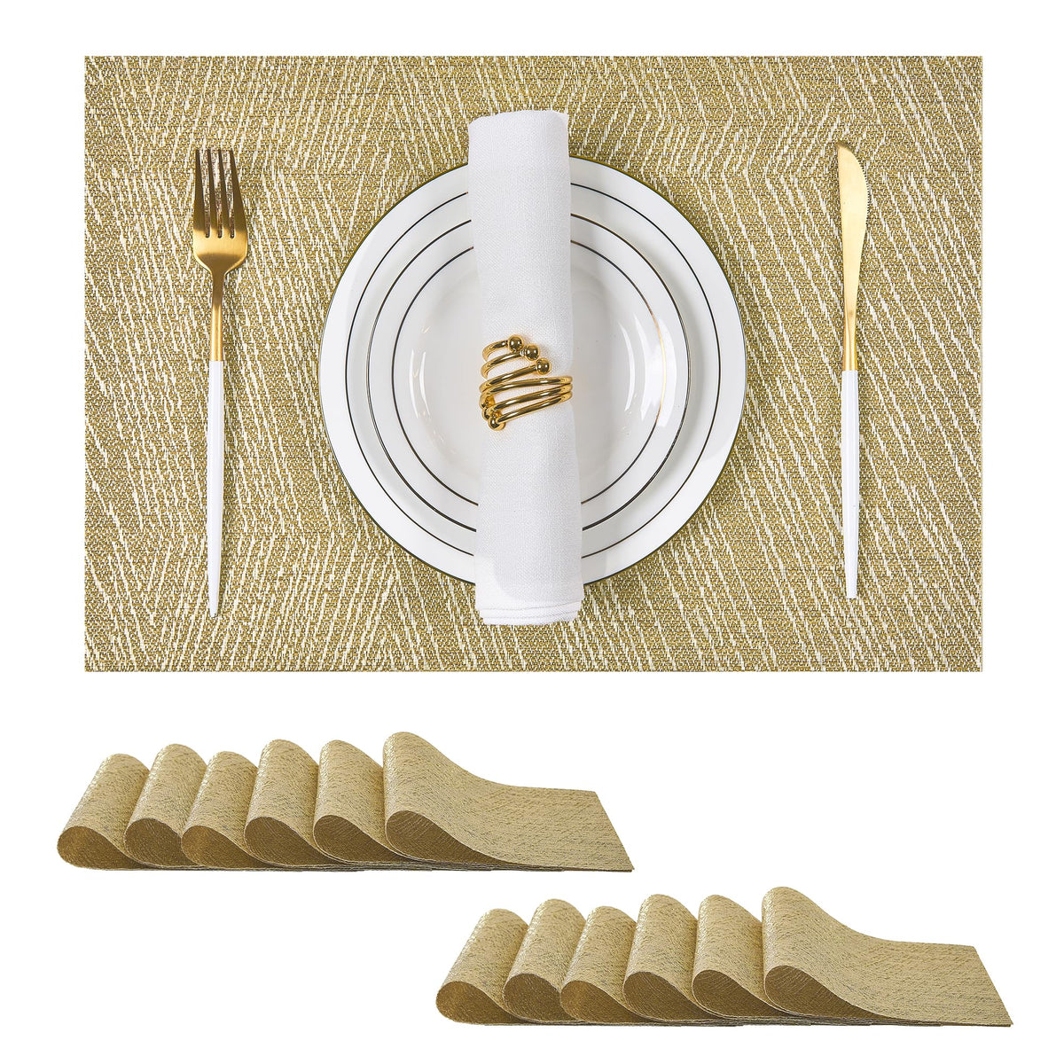 Beige Placemats Set of 8 - Heat-Resistant, Non-Slip Table Mats, Washable Woven Vinyl for Indoor & Outdoor Dining