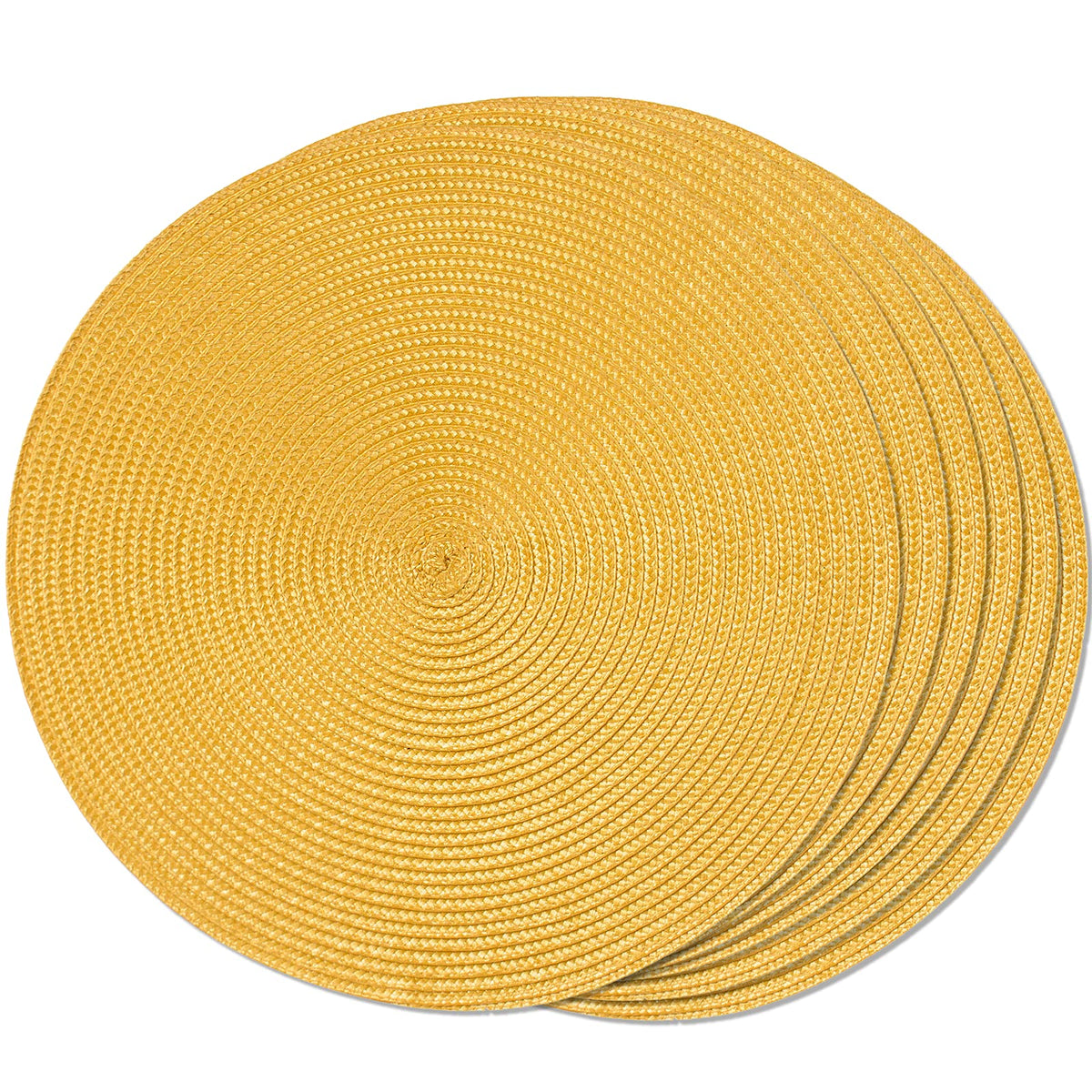 FunWheat Round Braided Placemats Set of 6 Table Mats for Dining Tables Woven Washable Non-Slip Place mats 15 inch(Orange, 6pcs)