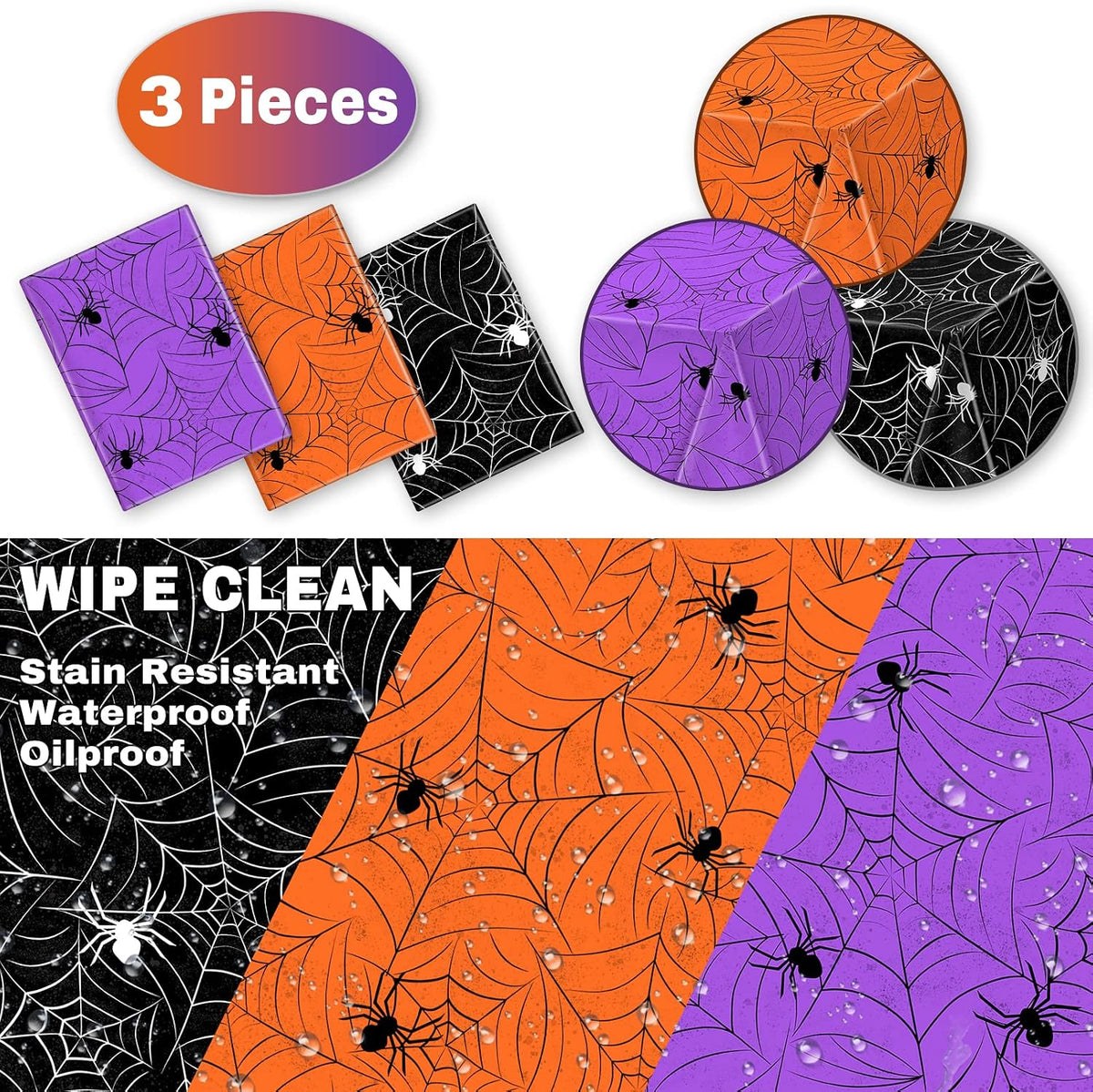 3 Pack Halloween Tablecloth Rectangular Table Halloween Party Decorations