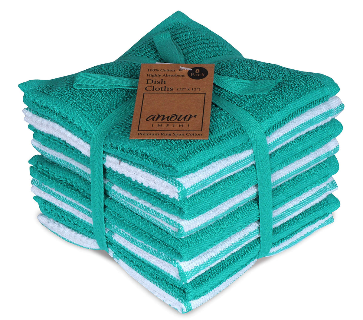 AMOUR INFINI Cotton Kitchen Dish Cloths Set of 8 – Highly Absorbent, Super Soft Premium Terry Cleaning Cloth (12"x12" Inch) Premium Dishcloths for Washing Dishes (Dark Grey)