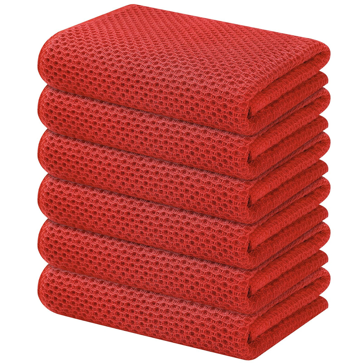 Kitinjoy 100% Cotton Waffle 6-Pack Kitchen Towels, 12" x 12", Dark Grey