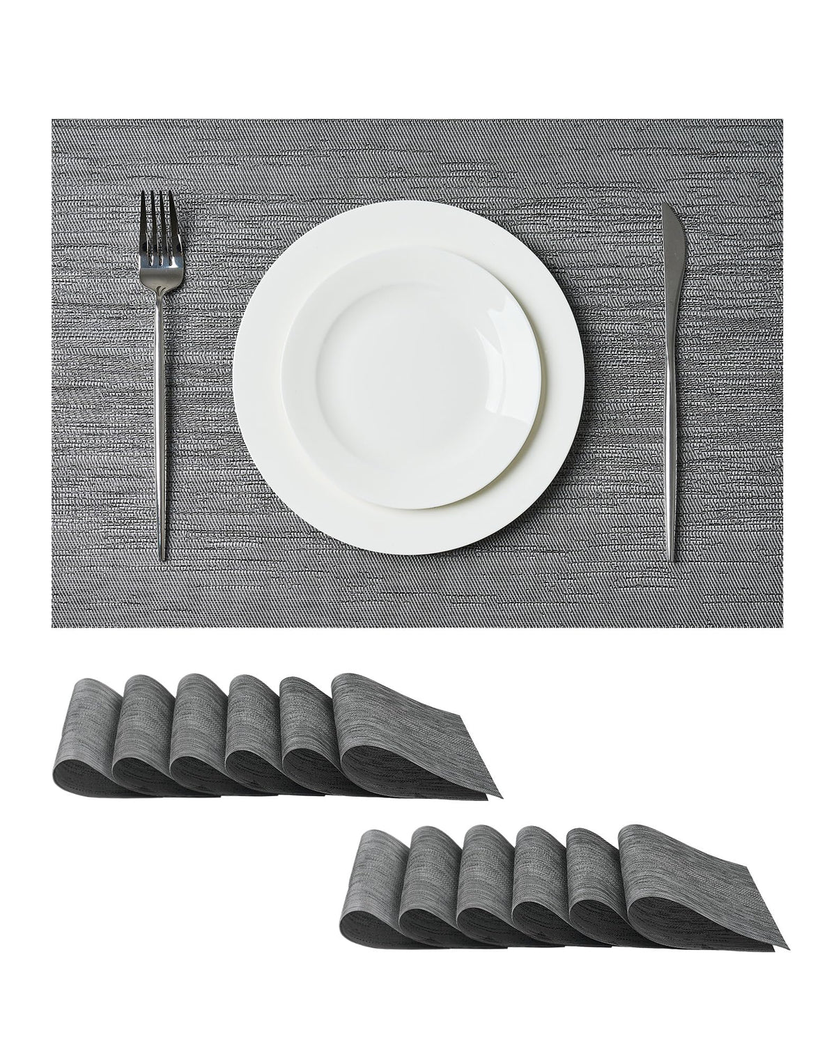 Beige Placemats Set of 8 - Heat-Resistant, Non-Slip Table Mats, Washable Woven Vinyl for Indoor & Outdoor Dining
