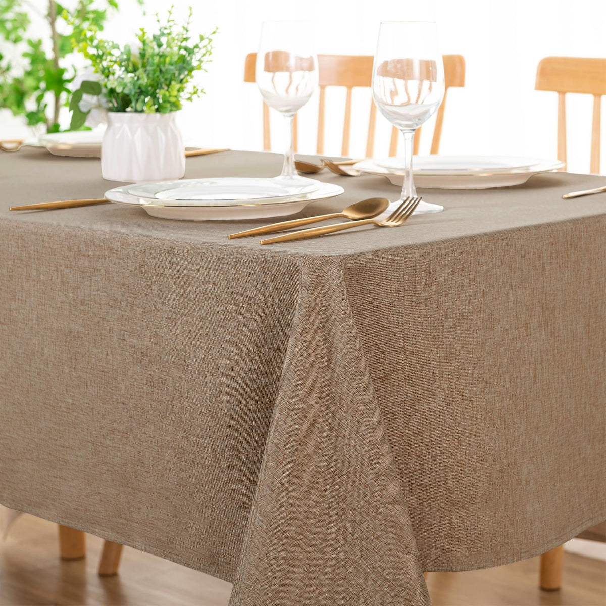 DWCN Rectangle Faux Linen Tablecloth, Table Cover, 54 x 108 Inch, Beige