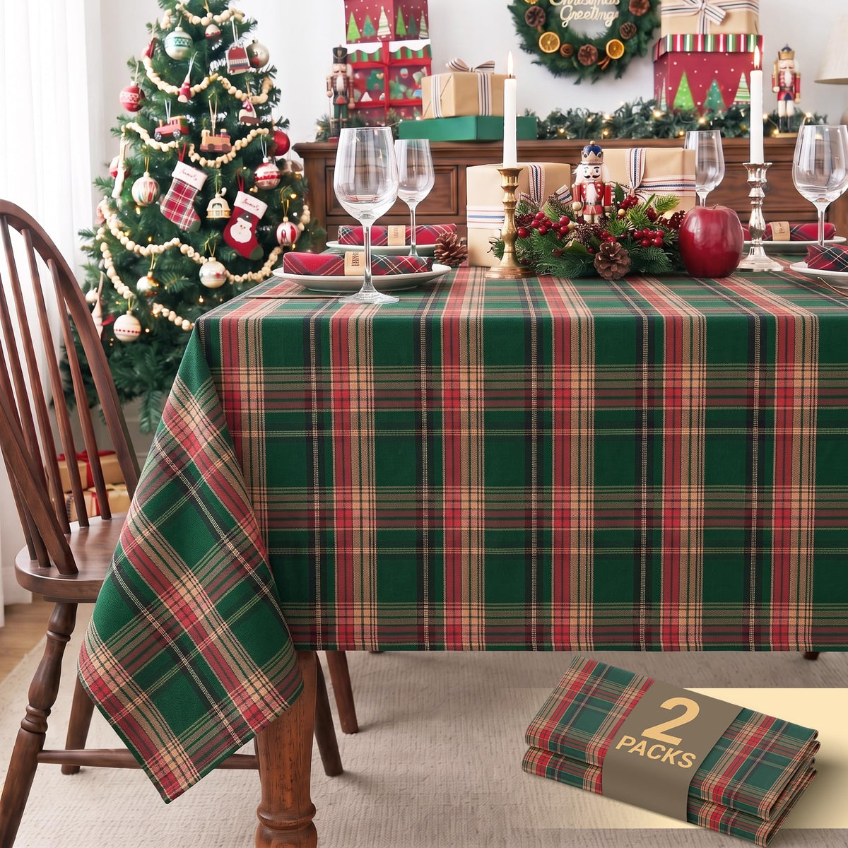 Fall & Thanksgiving Tablecloth Rectangle, Tartan Plaid, 60x102 in