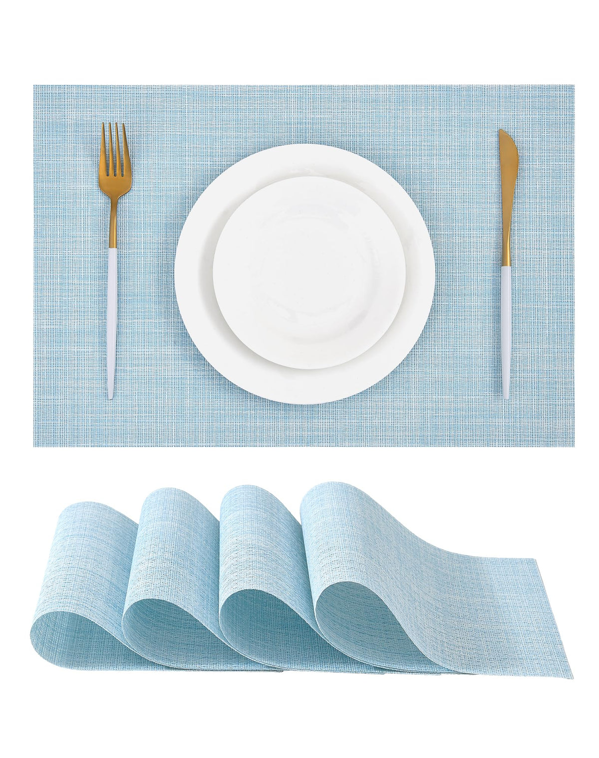 Beige Placemats Set of 6 - Heat-Resistant, Non-Slip Table Mats, Washable Woven Vinyl for Indoor & Outdoor Dining