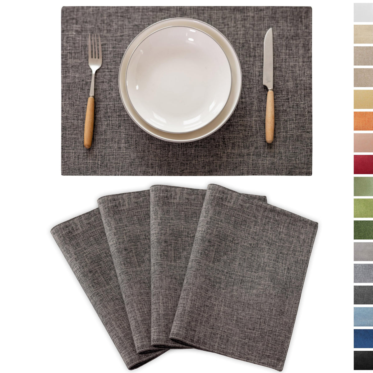 Demetex Cloth Placemats Green Set of 4 Vintage Textured Linen Place Mats Heat Resistant Plate Placemat for Kitchen Dinning Table, Green
