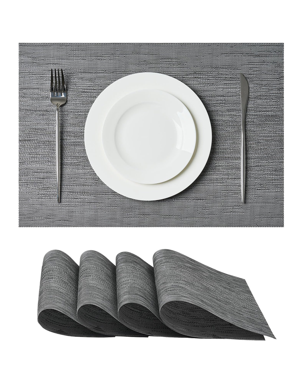 Beige White Placemats Set of 4 - Heat Resistant Non-Slip Place mats for Dining Table, Washable Durable PVC Vinyl Woven Table Mats(Beige White, 4)