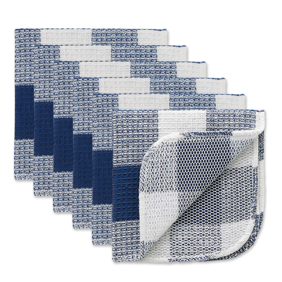 DII Scrubber Dishcloths Collection Windowpane Dishrag Set, 12x12, White/Red Stripe, 6 Piece