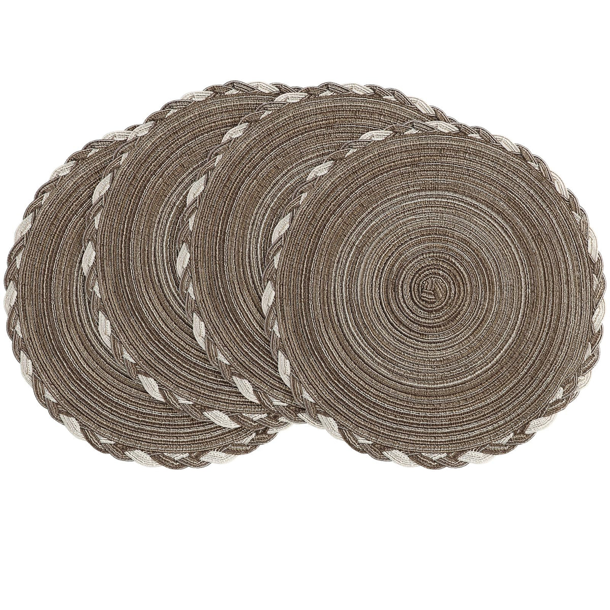 Floroom 15 Inch Round Braided Placemats Set of 4, Washable Heat Resistant Cotton Polyester Circle Place Mats for Kitchen Dining Table - Navy Blue