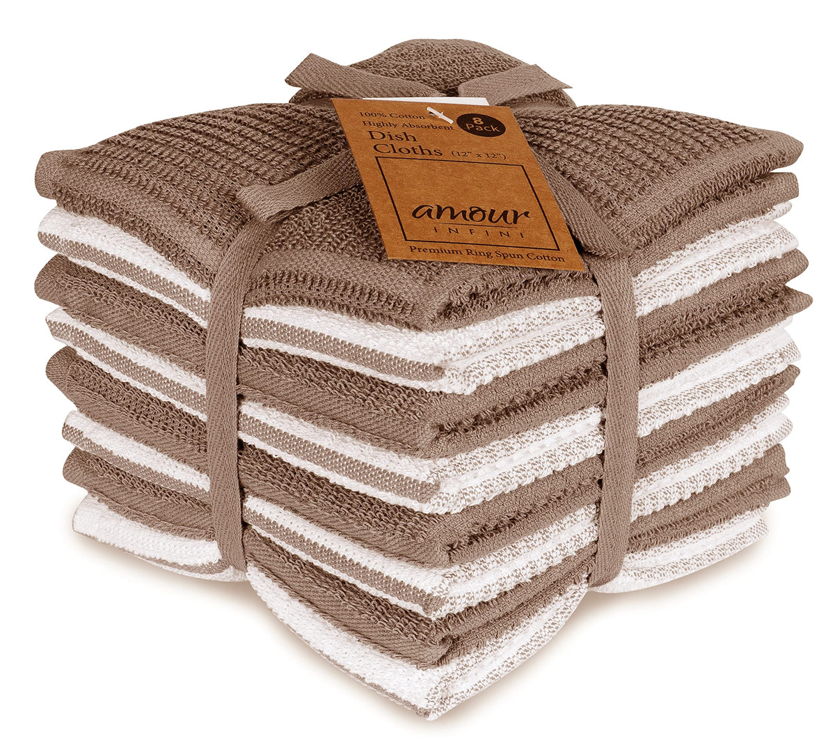 AMOUR INFINI Cotton Kitchen Dish Cloths Set of 8 – Highly Absorbent, Super Soft Premium Terry Cleaning Cloth (12"x12" Inch) Premium Dishcloths for Washing Dishes (Dark Grey)