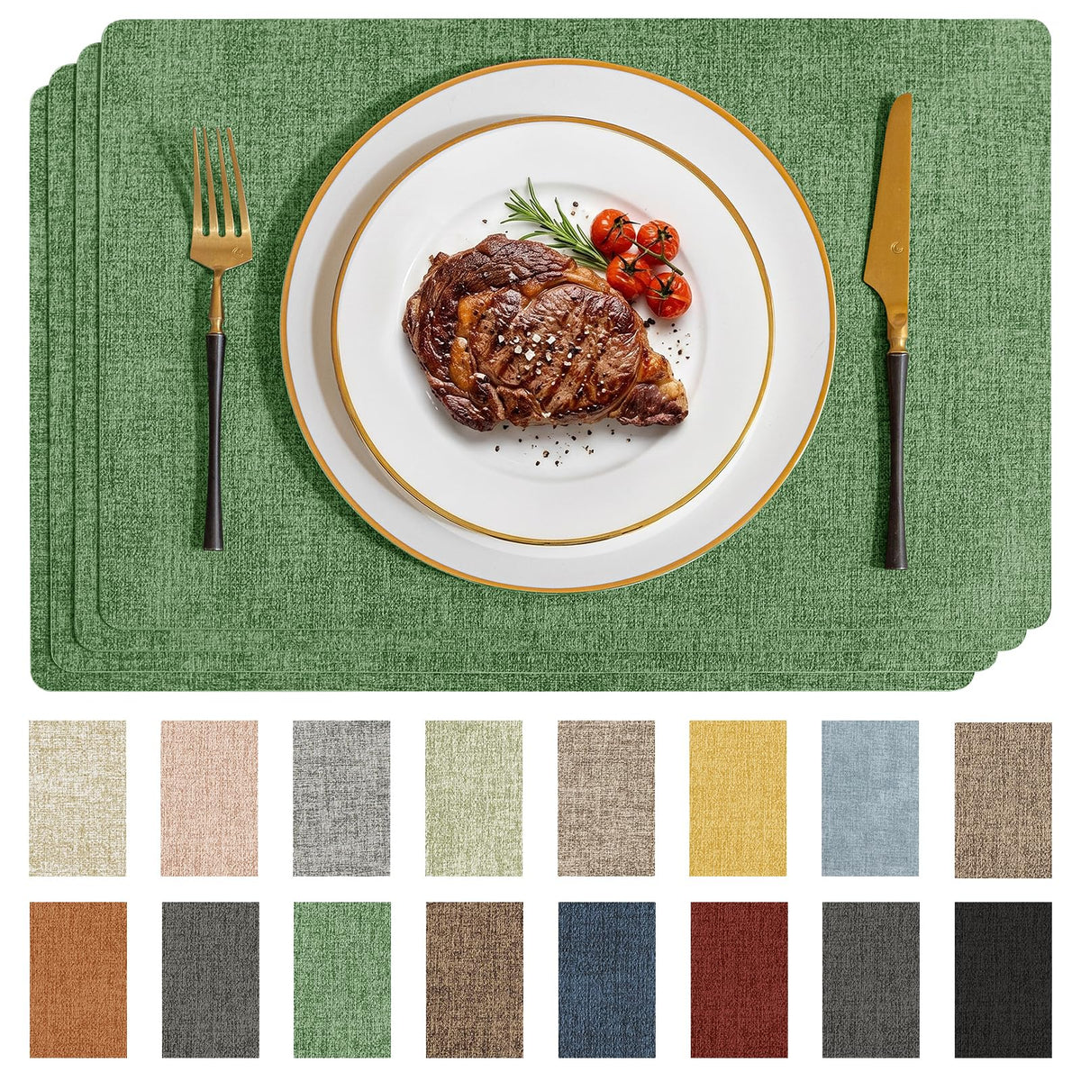 Romanstile Faux Leather Vinyl Placemats Set of 6, Light Grey