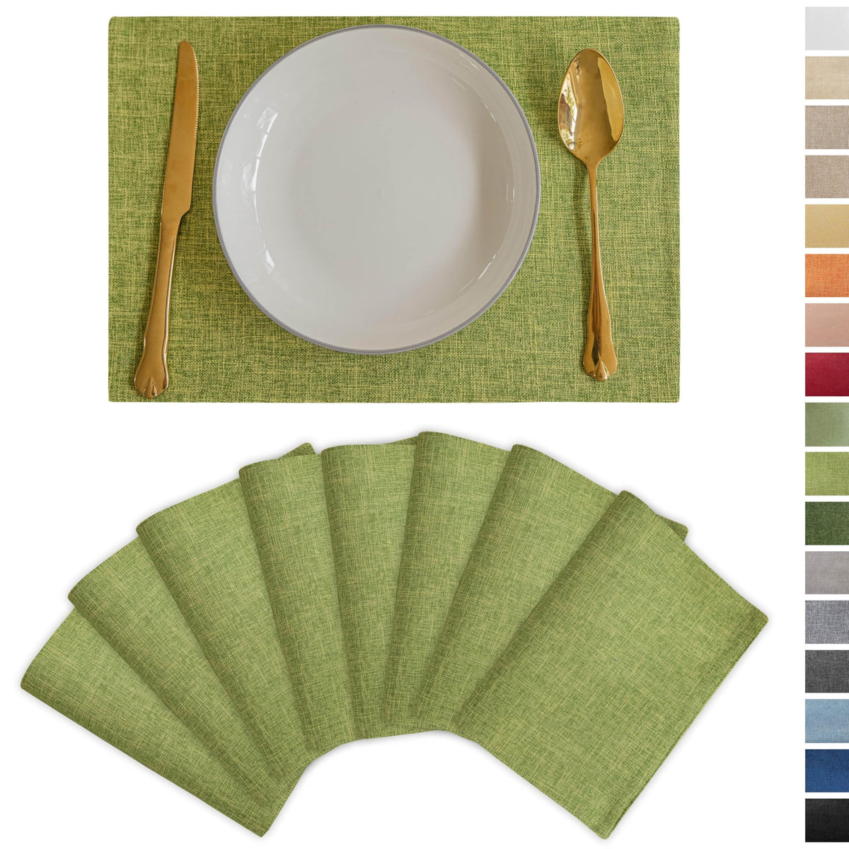 Demetex Cloth Placemats Green Set of 4 Vintage Textured Linen Place Mats Heat Resistant Plate Placemat for Kitchen Dinning Table, Green