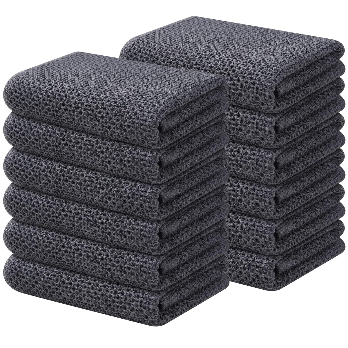 Kitinjoy 100% Cotton Waffle 6-Pack Kitchen Towels, 12" x 12", Dark Grey