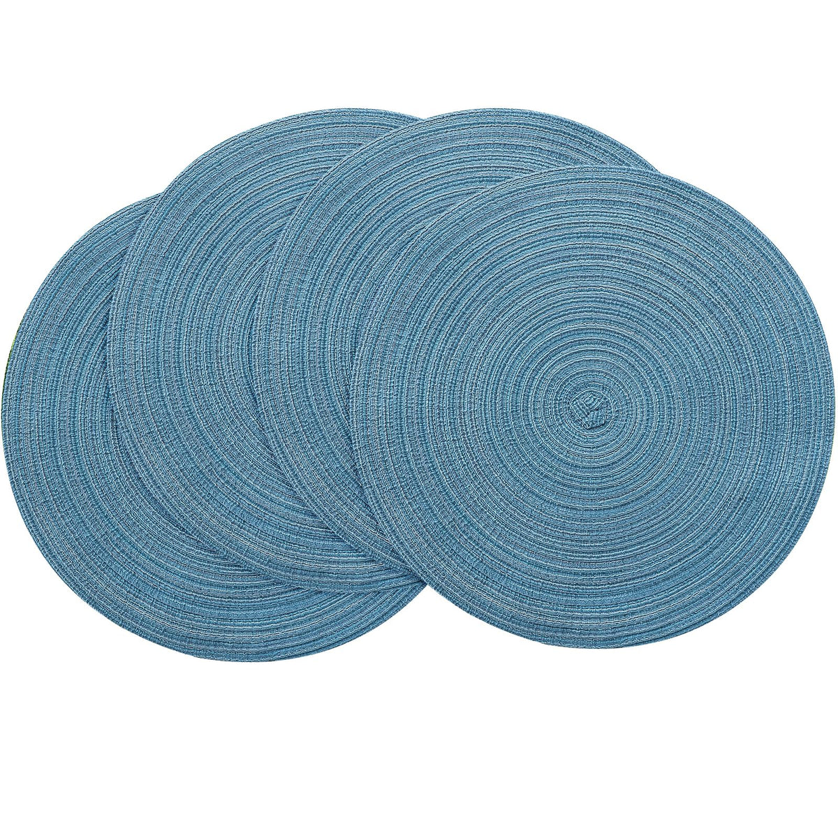Floroom 15 Inch Round Braided Placemats Set of 4, Washable Heat Resistant Cotton Polyester Circle Place Mats for Kitchen Dining Table - Navy Blue