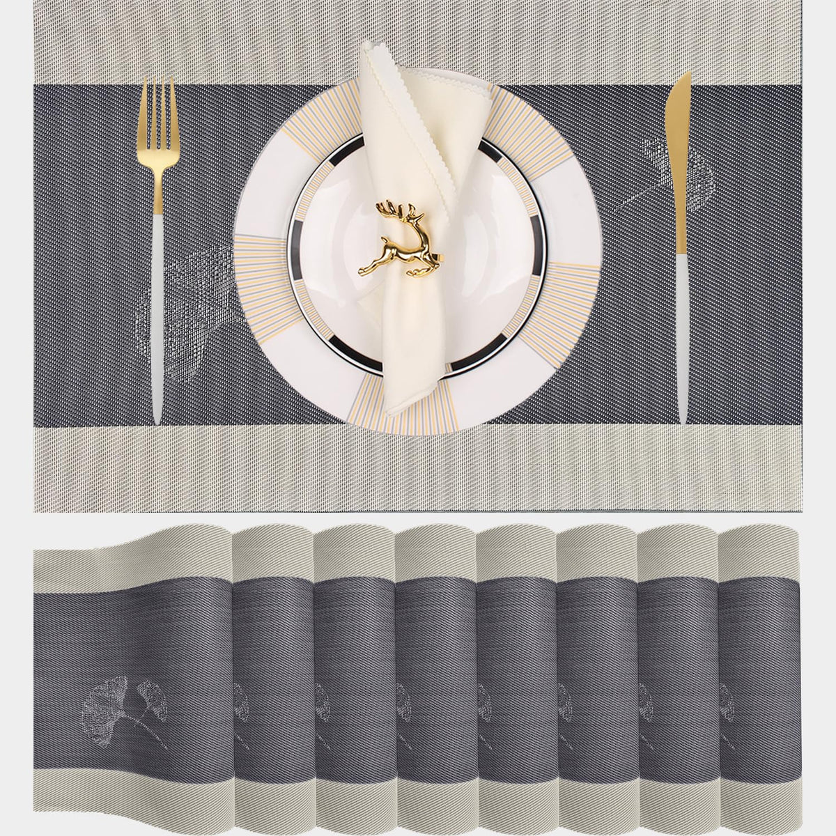 PIGCHCY Placemats,Washable Vinyl Woven Table Mats,Elegant Durable Placemats for Dining Table Set of 4 (18 x 12 inches, Pure Black)