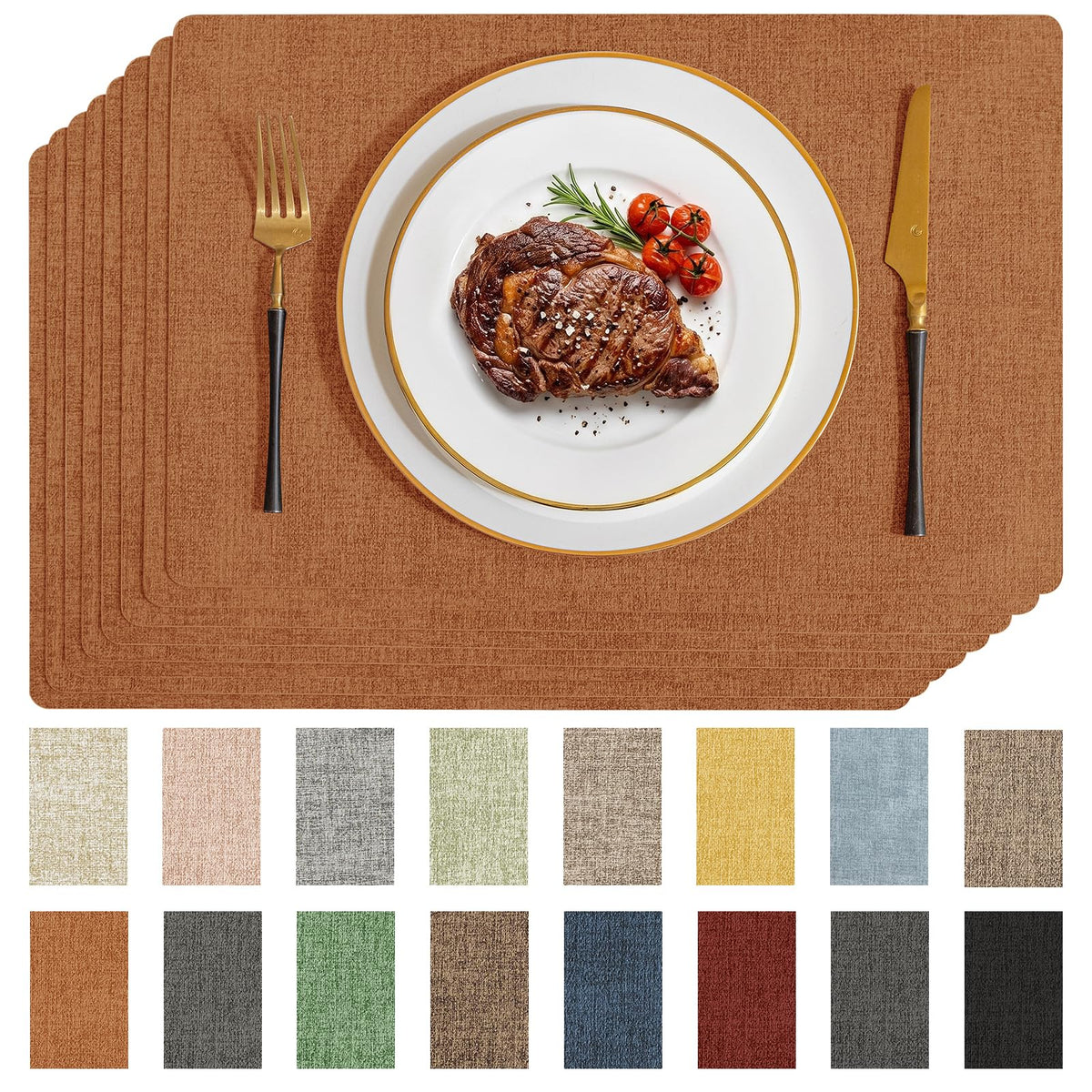 Romanstile Faux Leather Vinyl Placemats Set of 6, Light Grey