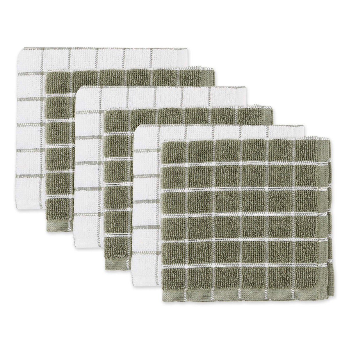DII Basic Terry Collection Windowpane Dishcloth Set, 12x12, Gray, 6 Piece
