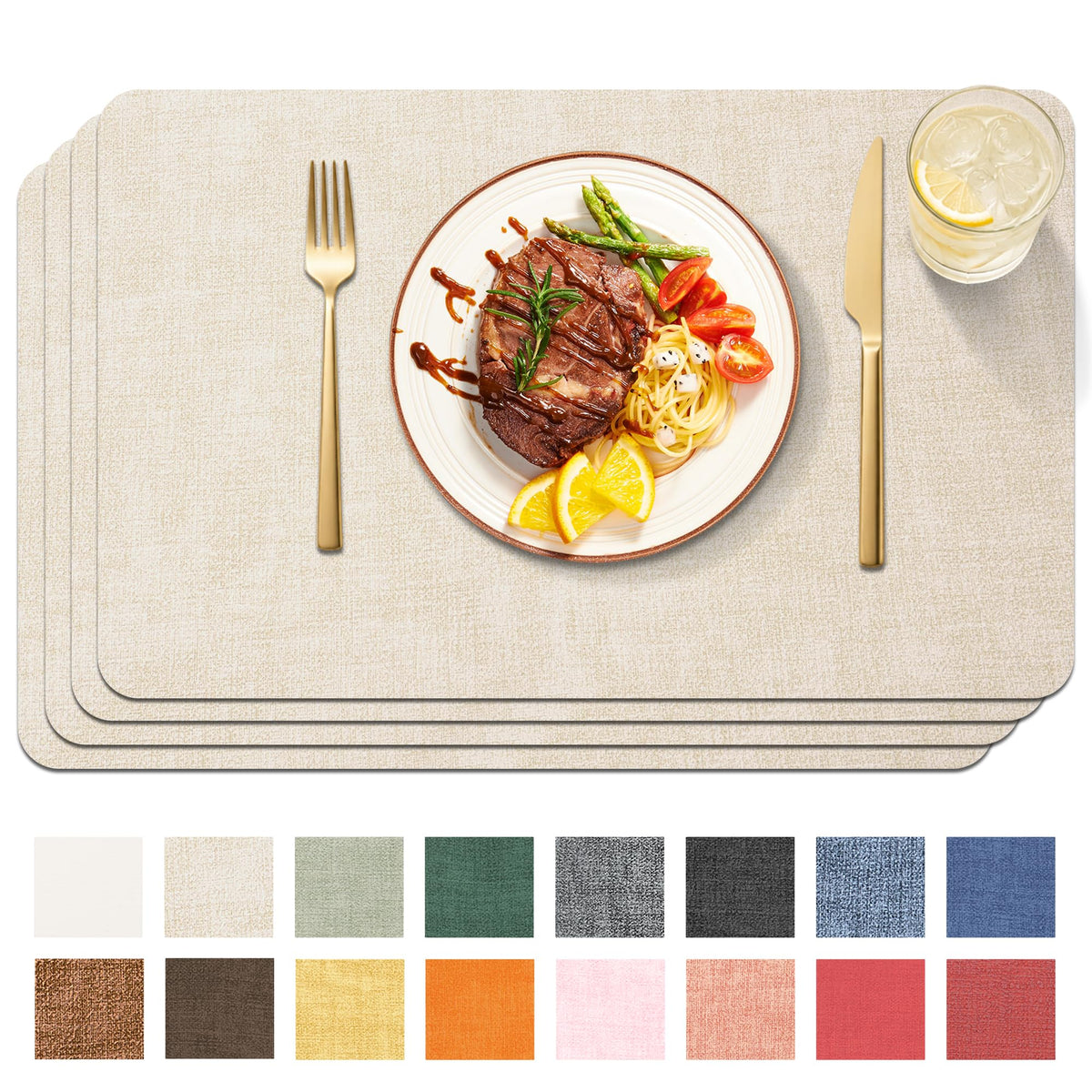 Maxpearl Faux Leather Placemats Set of 6, Easy to Clean, Brown