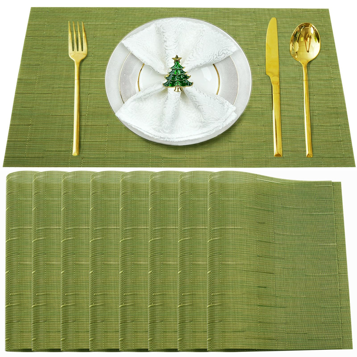 Beige Vinyl Placemats Set of 8,Washable Dining PVC Table Mats
