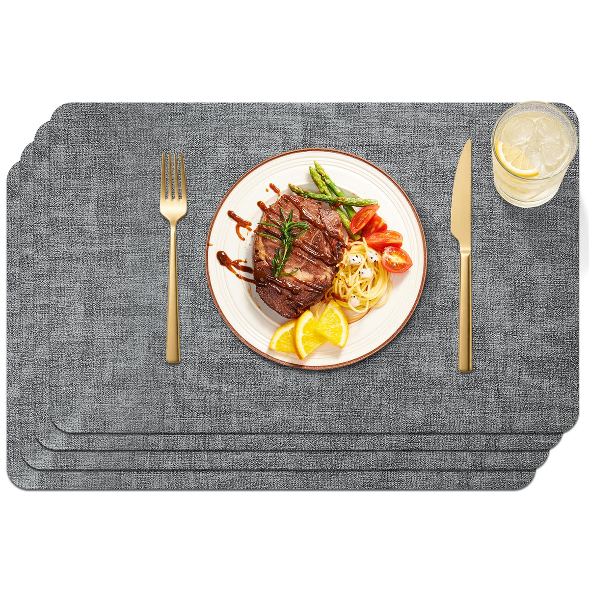 Maxpearl Faux Leather Placemats Set of 6, Easy to Clean, Brown