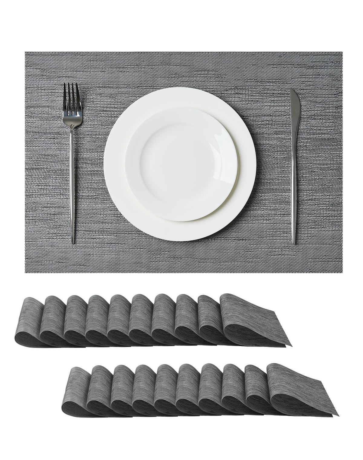 Beige Placemats Set of 8 - Heat-Resistant, Non-Slip Table Mats, Washable Woven Vinyl for Indoor & Outdoor Dining