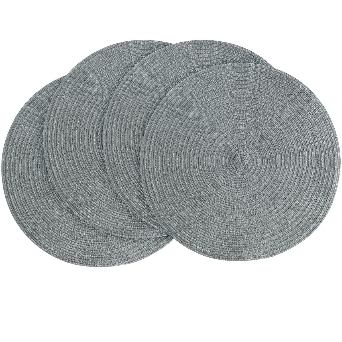 Floroom 15 Inch Round Braided Placemats Set of 4, Washable Heat Resistant Cotton Polyester Circle Place Mats for Kitchen Dining Table - Navy Blue