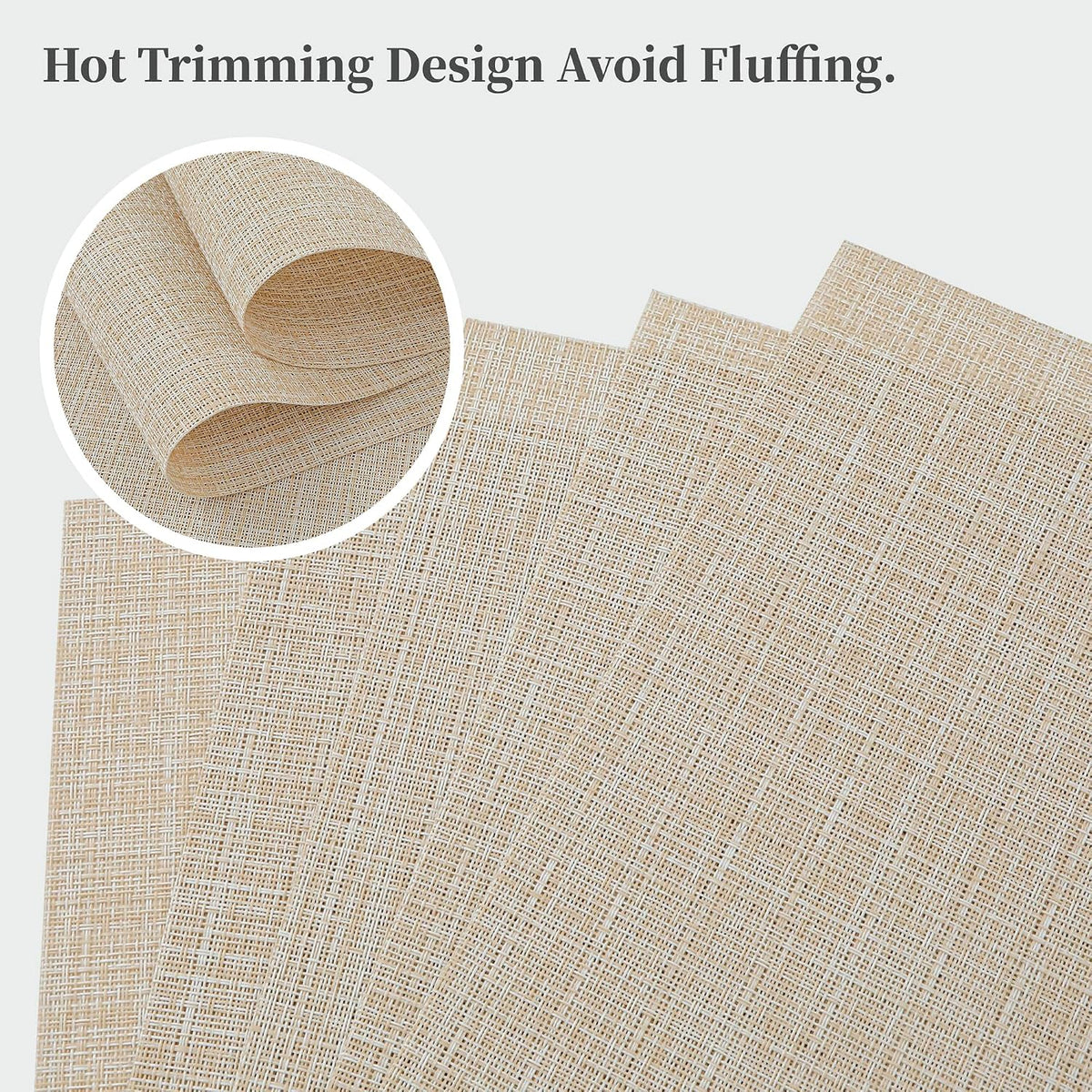 Beige Placemats Set of 4 - Heat-Resistant, Non-Slip Table Mats, Washable Woven Vinyl for Indoor & Outdoor Dining